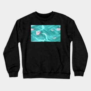 flower and hummingbird on aquamarine pattern 2 Crewneck Sweatshirt